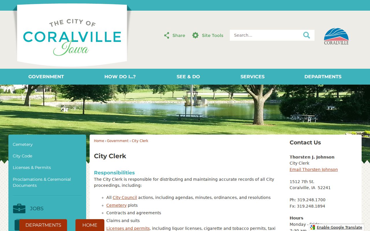 Coralville city directory records listed by the City Clerk