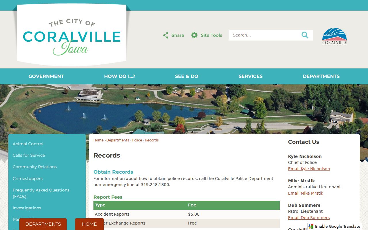 Coralville city directory fallback through Police records requests