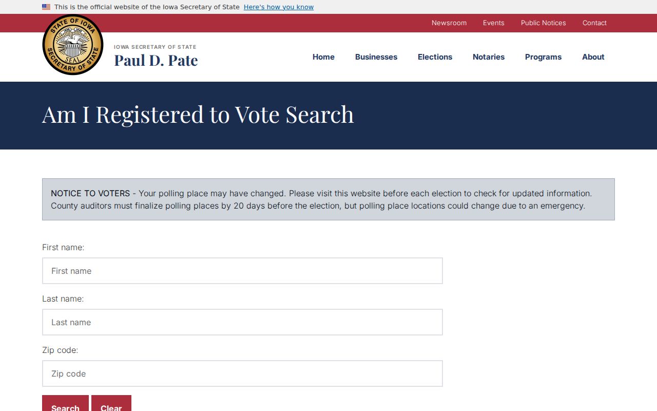Iowa voter status fields for the Coralville residents directory