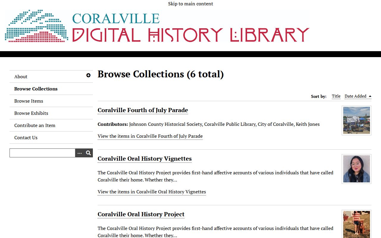 Coralville previous residents in six Digital History collections