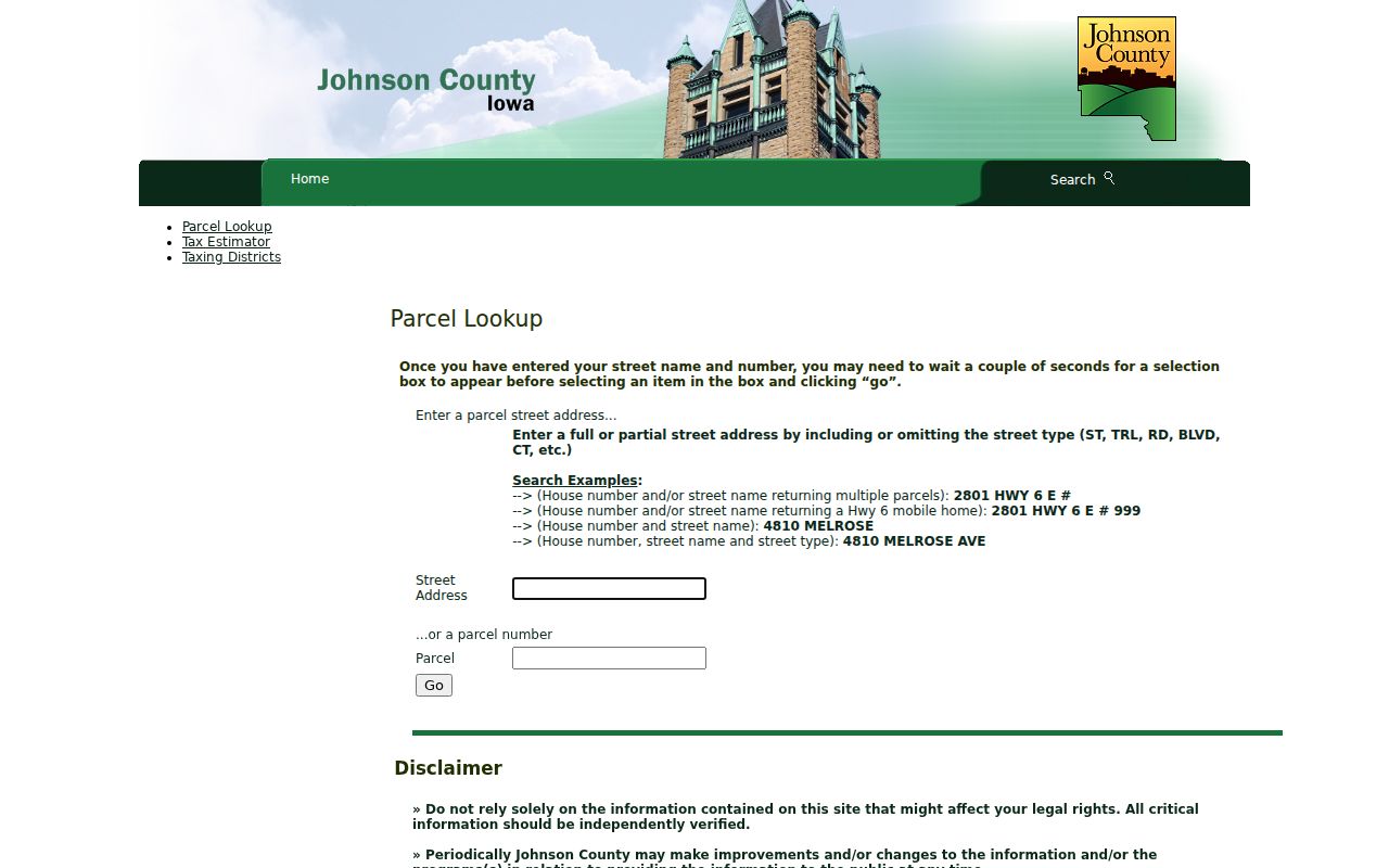Johnson County address search for the Coralville street directory